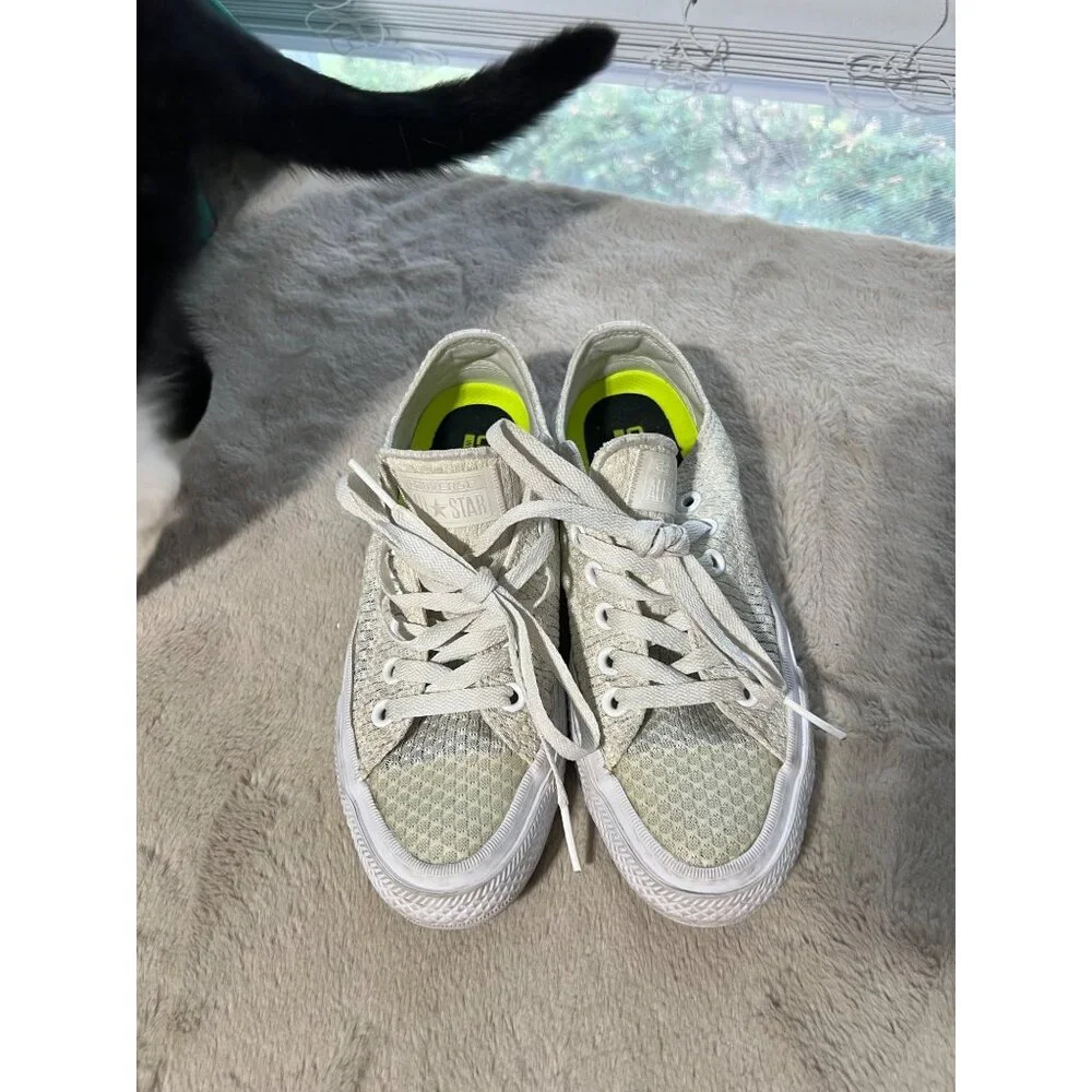 Converse All Star Womens Sneakers Size 6.5 Beige Textured Knit Low Top Shoes Wit